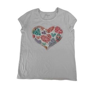 NWT kidpik White Short Sleeve Sequin Heart Shirt Size XL (14) Girl’s